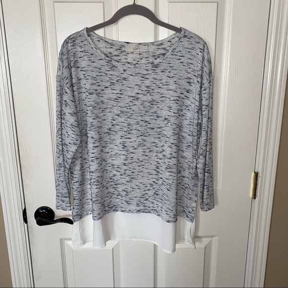 LOFT Mixed Media Space-dye Gray Top - Picture 9 of 9